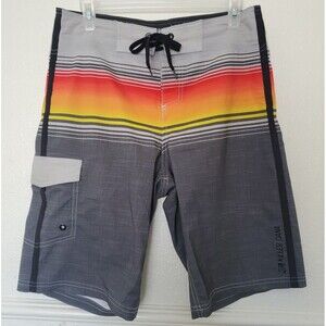 Killer Dana Board Shorts Mens 30 Gray Orange Yellow Striped Swim Trunks Sea